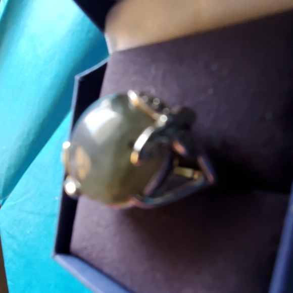 Ring -Blue green stone silver with butterflies 7 - Picture 8 of 8